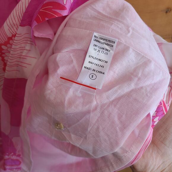 J. Marie Maisie V-Neck Button Dress Small NWOT Pink Floral Preppy Puff Sleeve - Picture 5 of 5